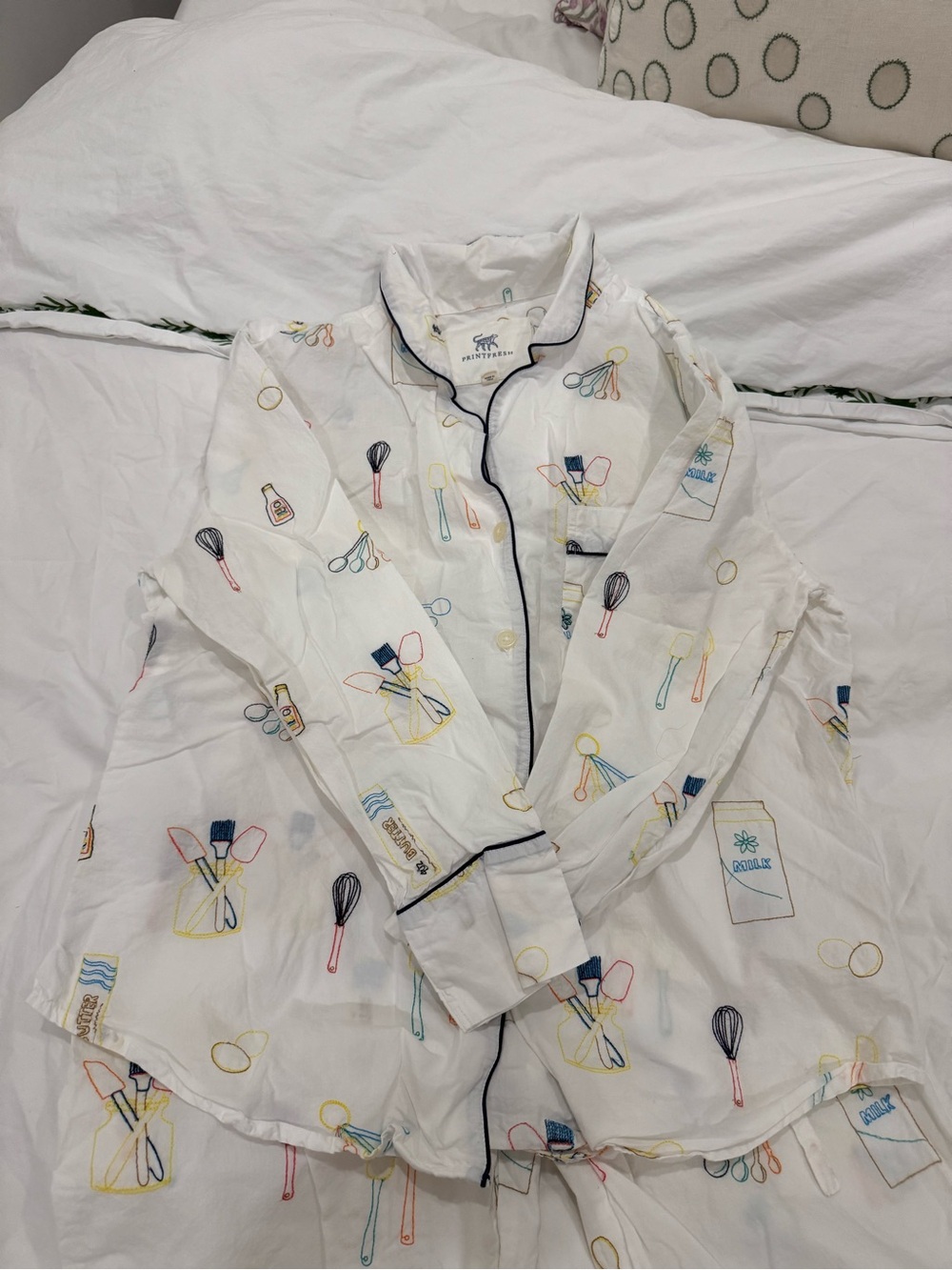 Printfresh Pajama Set with Baking Kitchen Tools Embroidered Print